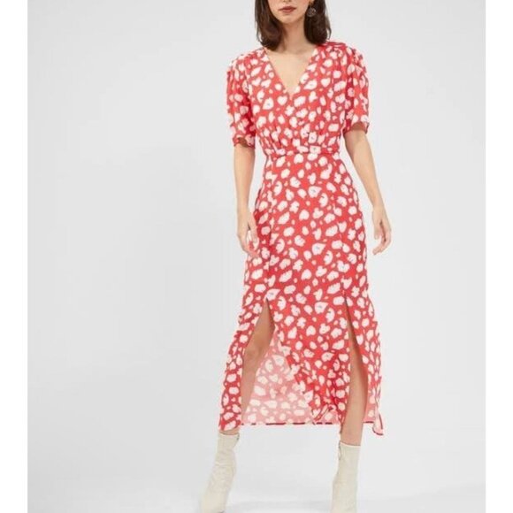NWT French Connection Aimee Verona Drape Red Wrap Midi Dress Size US 6 - Picture 1 of 14